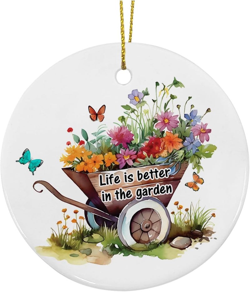 ZOSAN Gardening Ceramic Christmas Ornament, Gardening Gifts for Plant Lovers Gardener, Life is Better in The Garden Ornament - Image 2